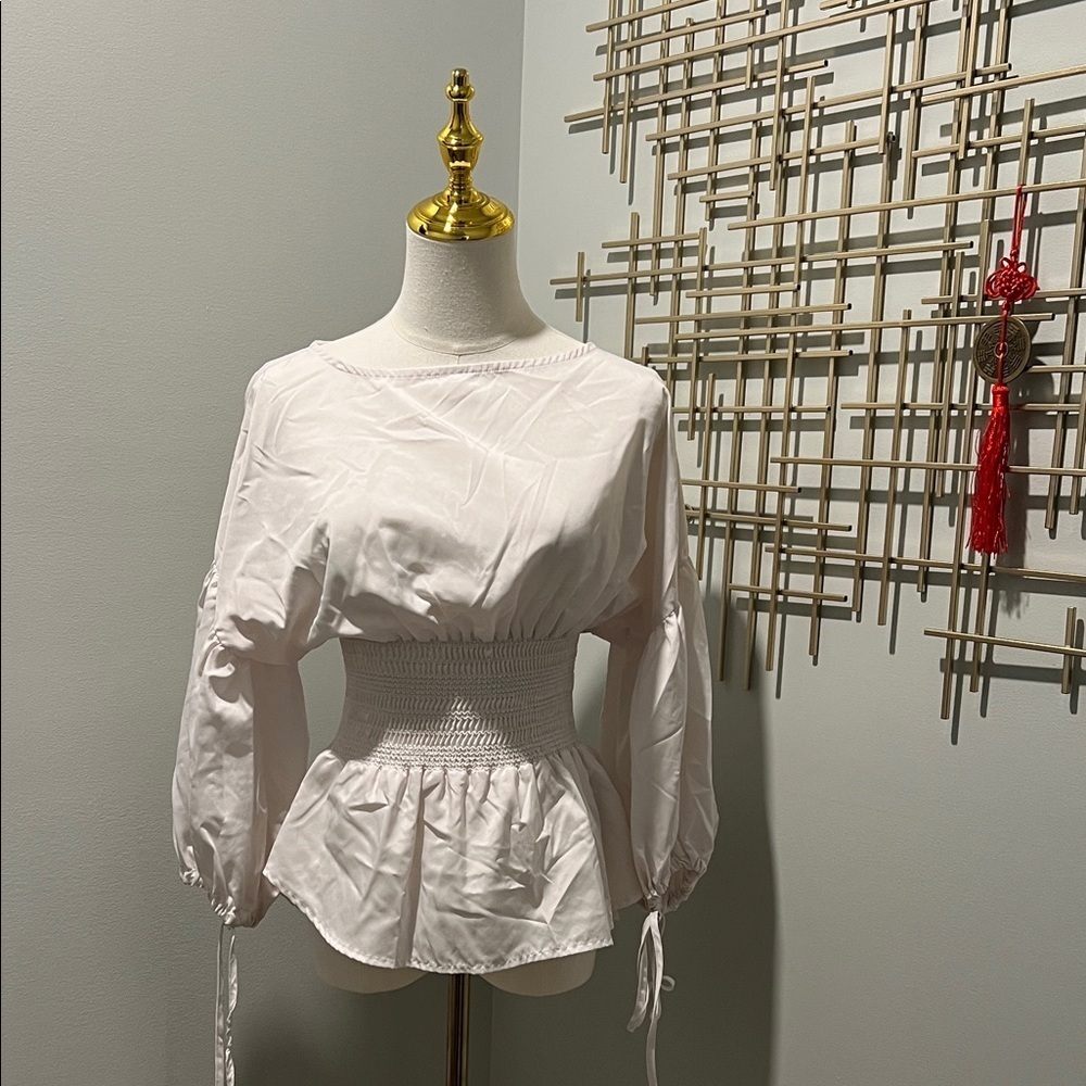 Chic White Smocked Waist Blouse
